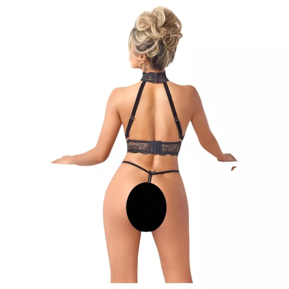 Abierta Fina - Chain Open Lingerie Set (Black) - L