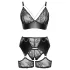 Cottelli Curves - Lace & Leather Accented Bra Set (Black) - 2XL