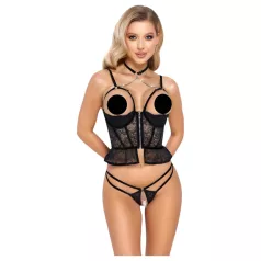 Abierta Fina - Open Thong & Corset (Black)
