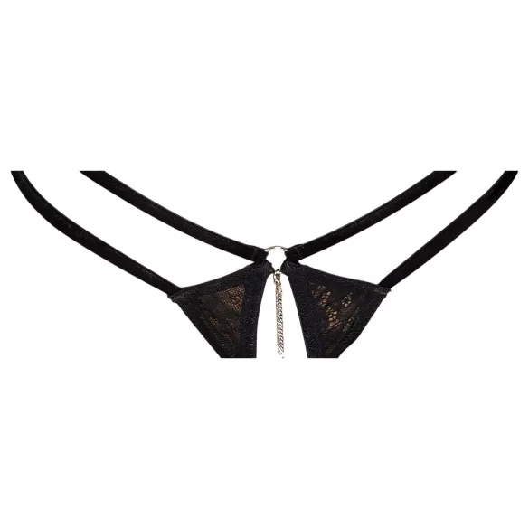 Abierta Fina - open thong and corset (black) - M