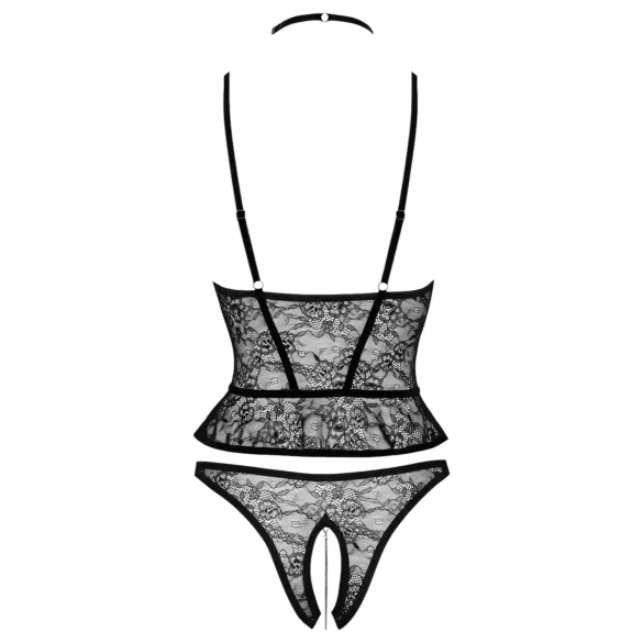 Abierta Fina - Open Thong & Corset (Black) - L