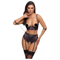 Cottelli Bondage - bra set and arm cuffs (black‑purple)