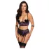 Cottelli Bondage - bra set and arm cuffs (black‑purple)