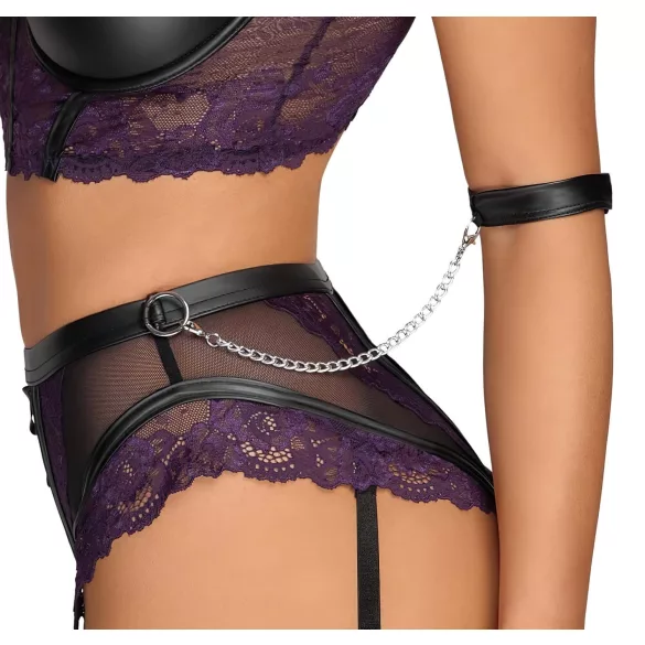 Cottelli Bondage - bra set and arm cuffs (black‑purple)