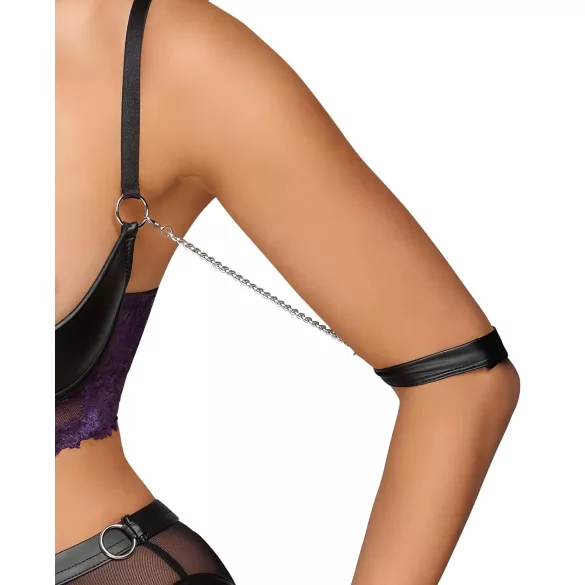 Cottelli Bondage - bra set and arm cuffs (black‑purple)