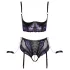 Cottelli Bondage - bra set and arm cuffs (black‑purple)