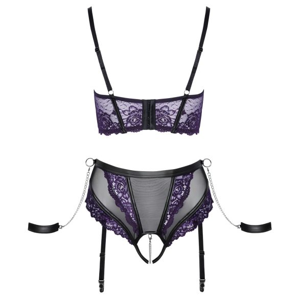 Cottelli Bondage - Bra Set & Wrist Cuffs (Black-Purple)