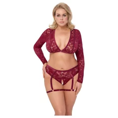 Cottelli Curves - Long Sleeve Lace Set (Red) - 2XL