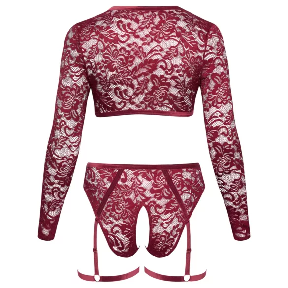 Cottelli Curves - Long Sleeve Lace Set (Red) - 2XL