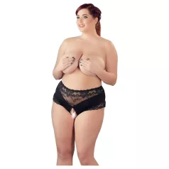   Cottelli Plus Size - Lacy Pearl-Embellished Open Panty (Black)