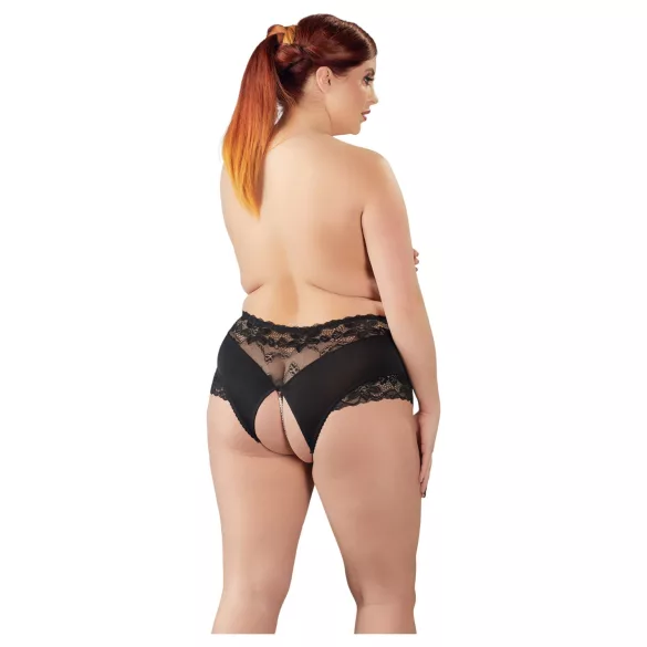 Cottelli Plus Size - Lacy Pearl-Embellished Open Panty (Black)