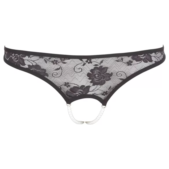 Cottelli - Black Lace Thong with Pearls and Open Design - XL