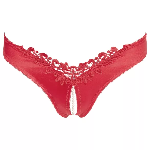Cottelli - Open Floral Panty with Pearls (Red)