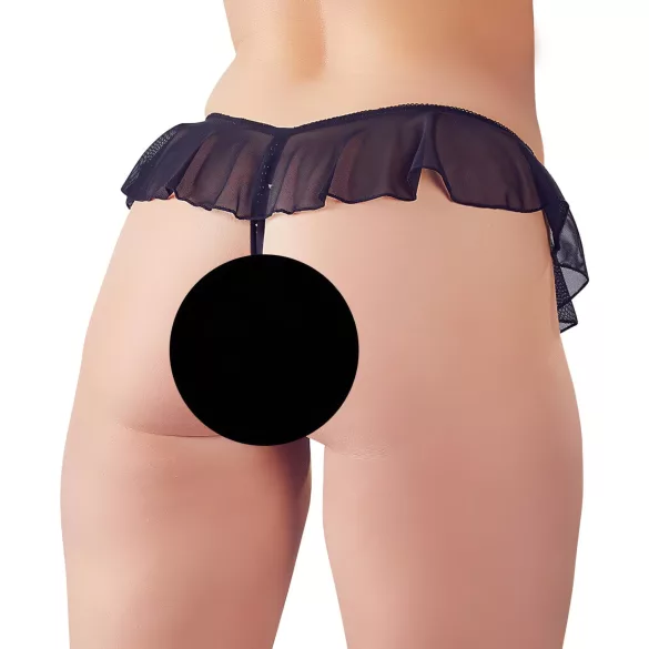 Cottelli - Open Pearl Ruffle Thong (Black) - L