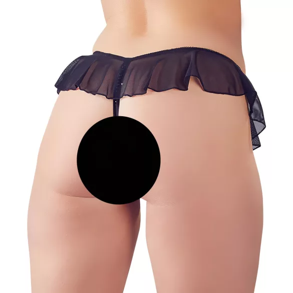 Cottelli - Open Pearl Ruffle Thong (Black) - L