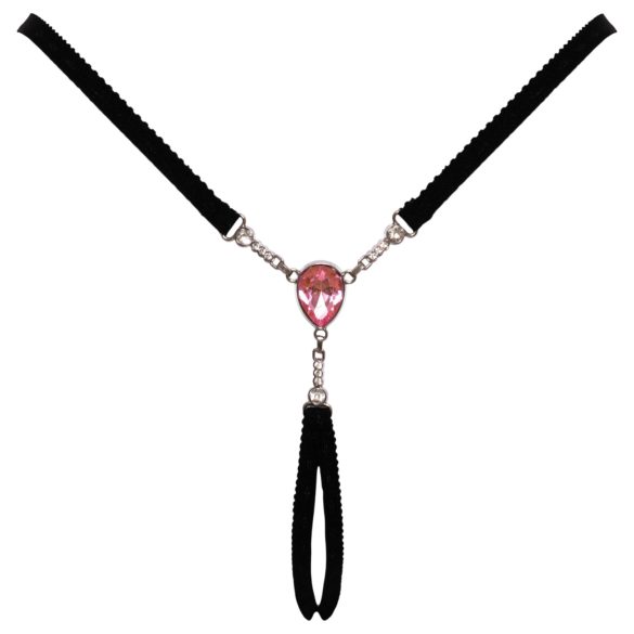 Cottelli - Open-Front Thong with Sparkling Stone - Black (S-L)