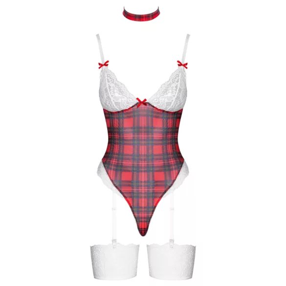 Cottelli - Red Plaid Bodysuit Set