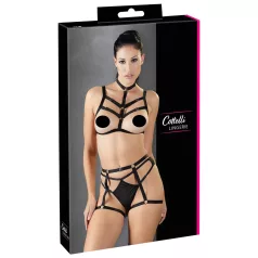 Cottelli - black decorative body harness lingerie trio (S-L)