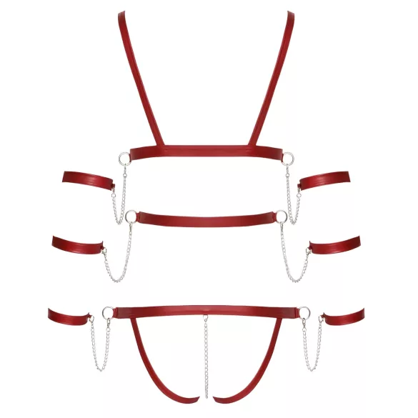 Bad Kitty - Red Studded Bondage Bodysuit - M