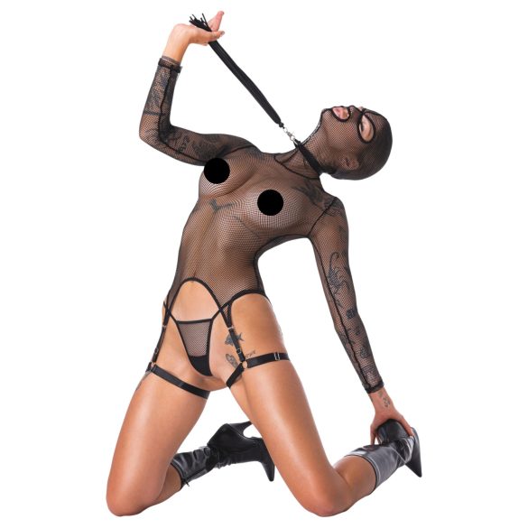 Bad Kitty - BDSM Sheer Fishnet Set with Whip (Black) - M