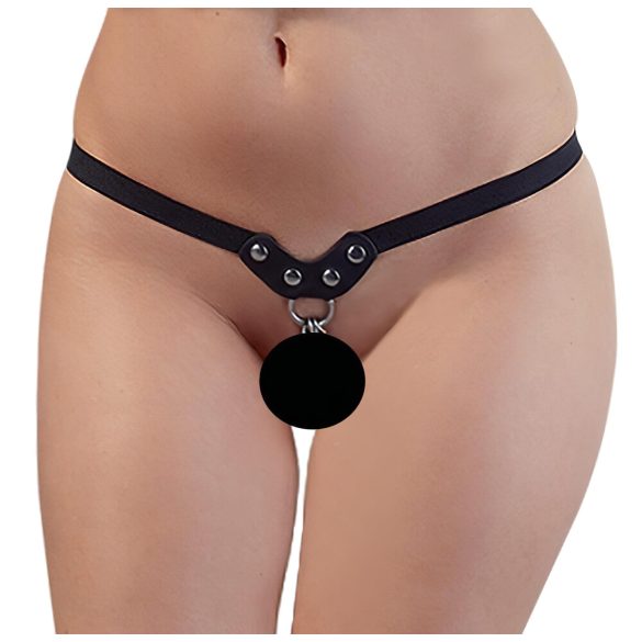 Studded and Chained Thong - Black (S-L)