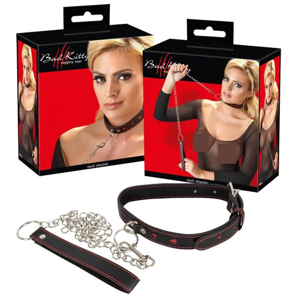 Bad Kitty - Heart Collar and Metal Leash (Black)