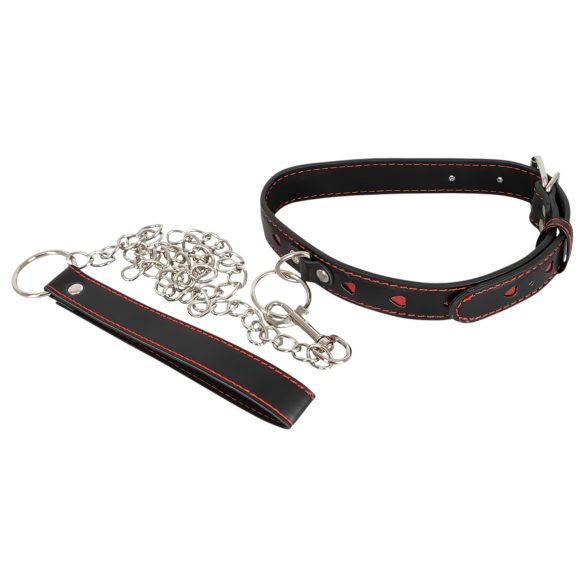 Bad Kitty - Heart Collar and Metal Leash (Black)