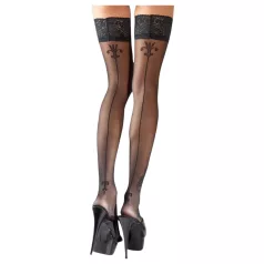   Cottelli - Black Thigh-Highs with Lily Pattern and Stripes - 5
