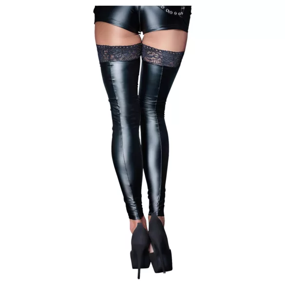 Noir - Lacy Shiny Thigh-High Stockings (Black) - L