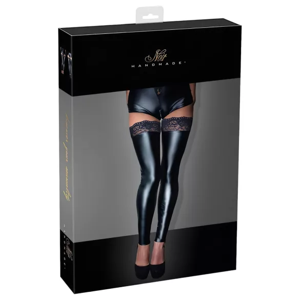 Noir - Lacy Shiny Thigh-High Stockings (Black) - L