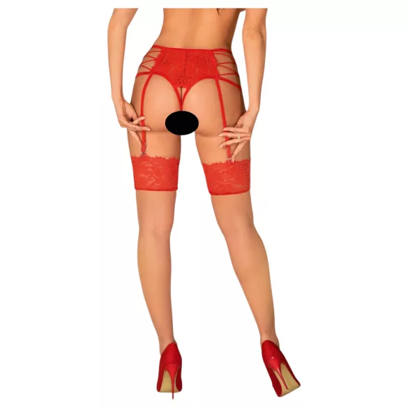 Obsessive - Lace Stockings (Red-Natural) - L/XL