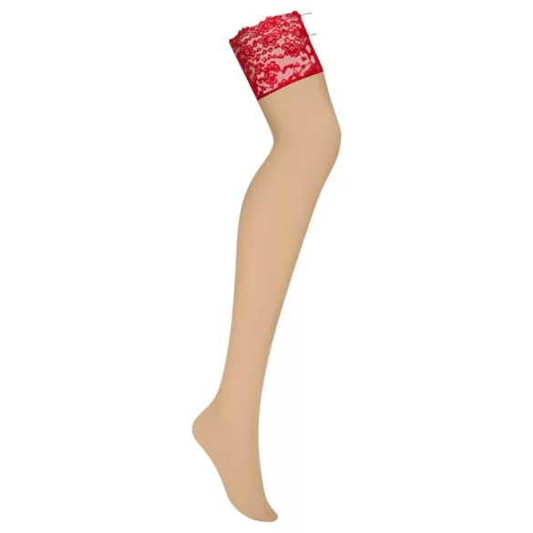Obsessive - Lace Stockings (Red-Natural) - L/XL
