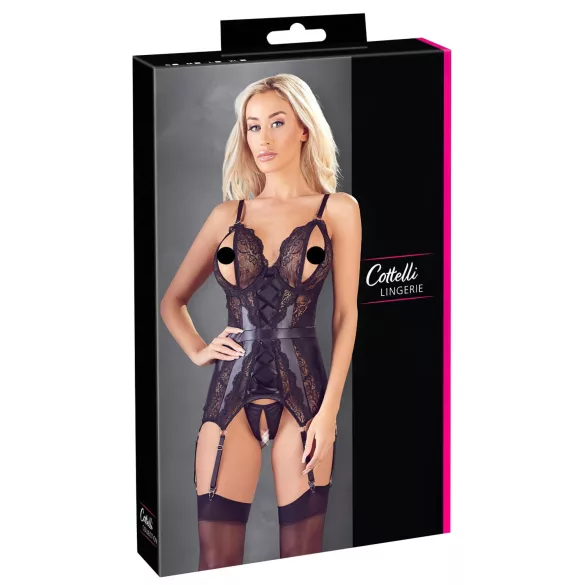 Cottelli - Lace Open Top & Thong Set (Black) - M