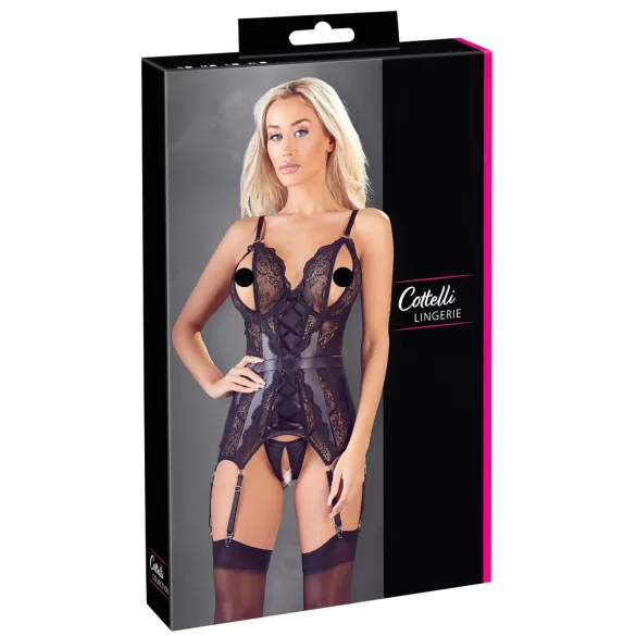 Cottelli - Lace Open Top & Thong Set (Black) - XL