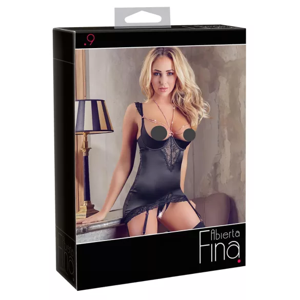 Abierta Fina - Shimmering Chain Top & Thong Set (Black) - 85B/L