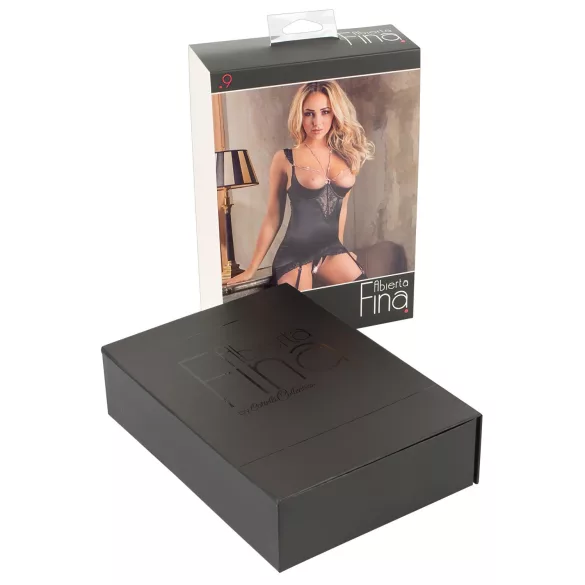 Abierta Fina - Shimmering Chain Top & Thong Set (Black) - 85B/L