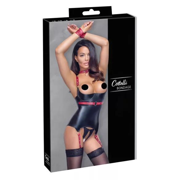 Cottelli Bondage - Shiny Lift-Up Top with Collar (Black)