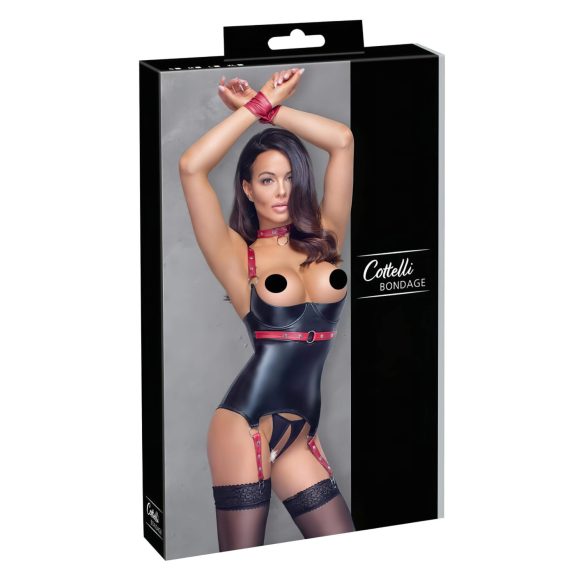 Cottelli Bondage - Shiny Lift-Up Top with Collar (Black) - XL