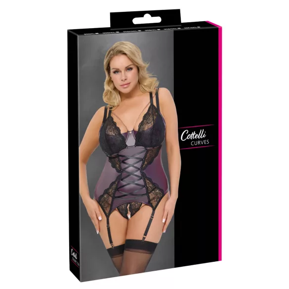 Cottelli Curves - Lace-Up Lingerie Set (Purple)