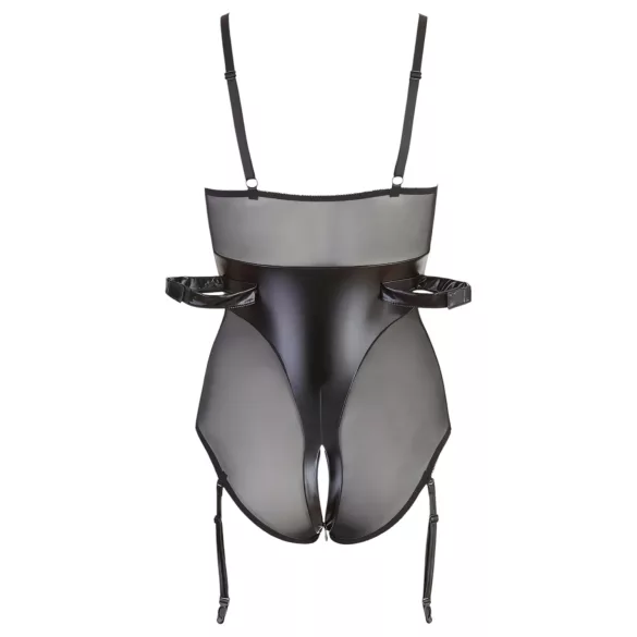 Cottelli Bondage - Shiny Black Bodysuit with Cuffs