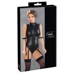  Cottelli Bondage - Shiny Sleeveless Bodysuit with Cuffs (Black) - M