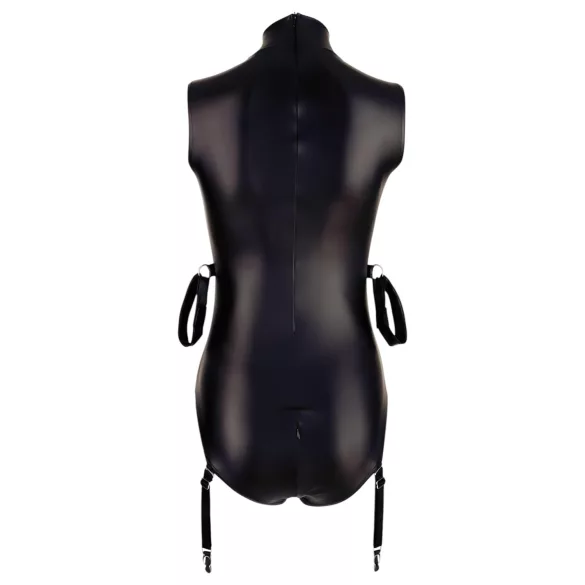 Cottelli Bondage - Shiny Sleeveless Bodysuit with Cuffs (Black) - M