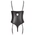 Abierta Fina - Sparkling Strap-Lace Open Bodysuit (Black) - 80C/M