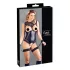 Cottelli Bondage - Shiny Open-Front Bodysuit & Cuffs (Black)