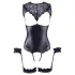 Cottelli Bondage - Shiny Open-Front Bodysuit & Cuffs (Black)