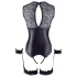 Cottelli Bondage - Shiny Open-Front Bodysuit & Cuffs (Black) - XL
