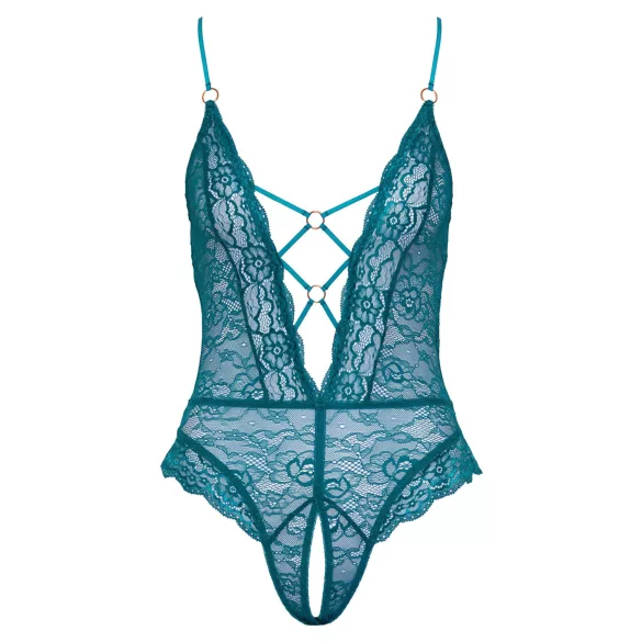 Cottelli - Lace-Up Open Bodysuit (Green)