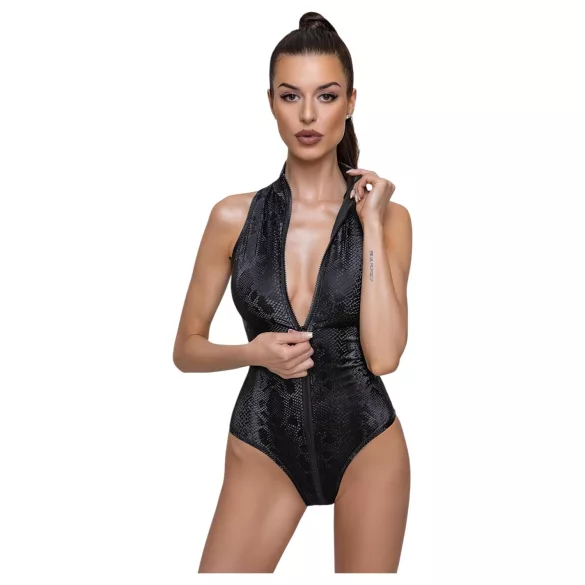 Cottelli Party - Black Snakeskin Pattern Bodysuit - M