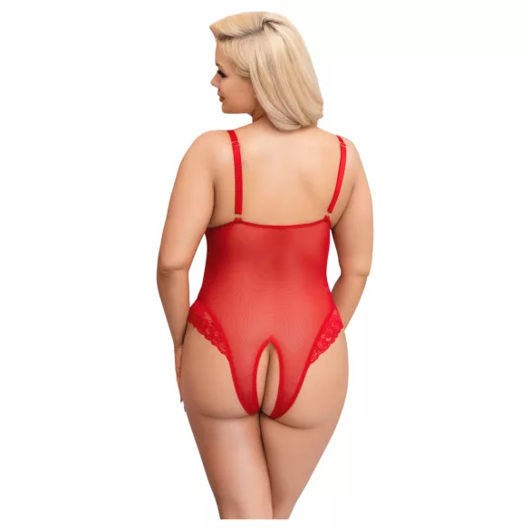 Cottelli Curves - Sheer Lace Bodysuit (Red)