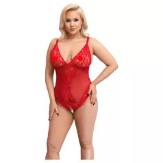 Cottelli Curves - Sheer Lace Bodysuit (Red) - 2XL